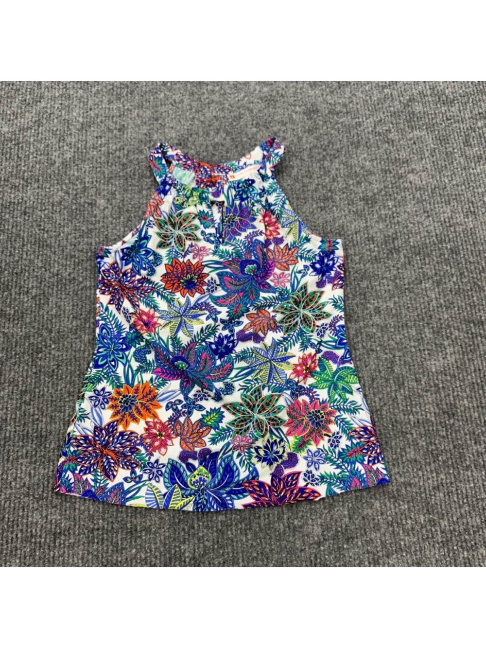 Jude Connally Tropical Floral Top Keyhole Sleeveless Resort Wear Womens sz Small